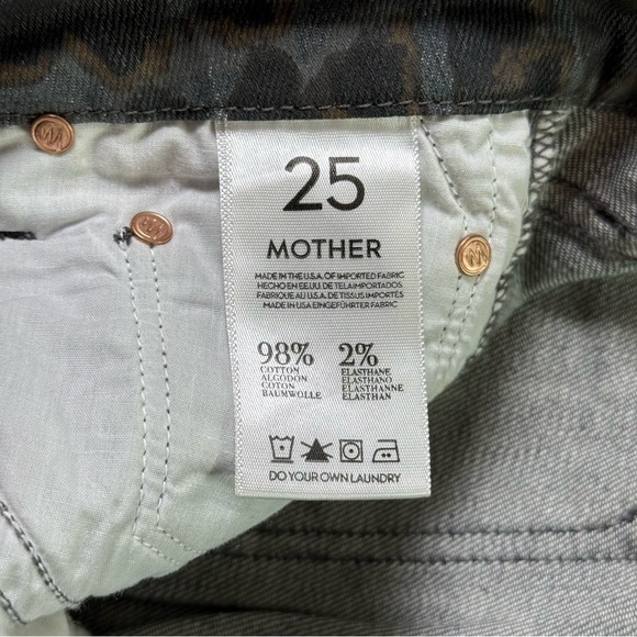 MOTHER The Looker Leopard Paw Wash Mid Rise Skinny Dark Grey